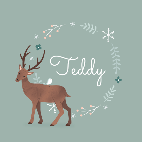 Botanisch geboortekaartje winter met hertje