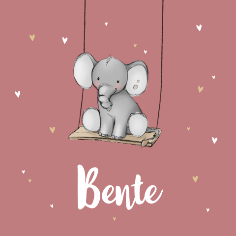 Geboortekaartje meisje met olifant op schommel