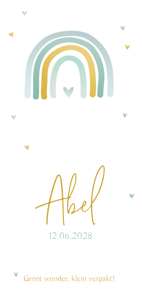 Langwerpig geboortekaartje jongen regenboog  pastel groen