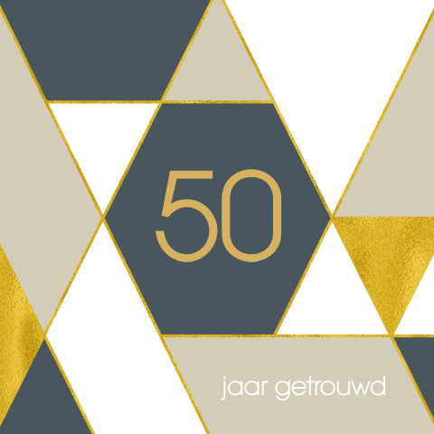 Uitnodiging 50 jarig Jubileum geometrische ruiten met goudlook