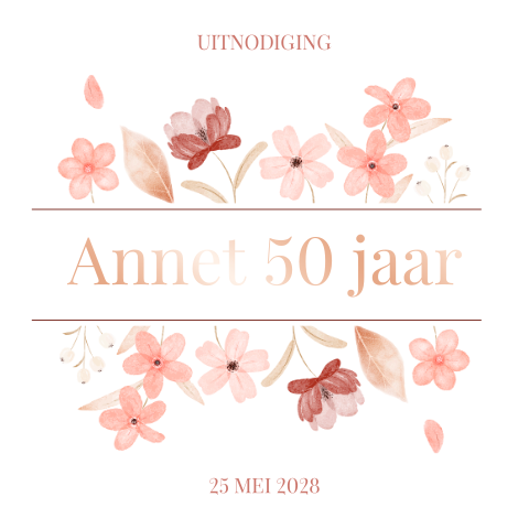 50 jaar Uitnodiging verjaardag met roze bloemen