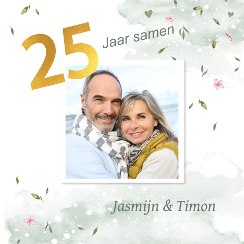 25 jaar samen jubileumkaart met foto en waterverf