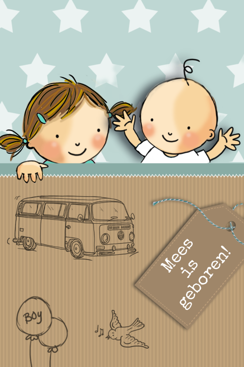 Geboortekaartje zoon tweede kindje op karton