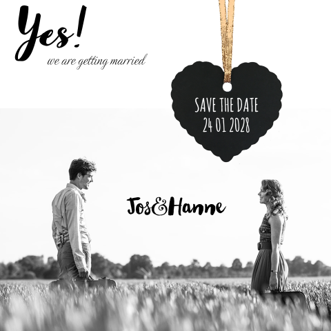 Stijlvolle hippe trouwkaart met eigen foto en hart