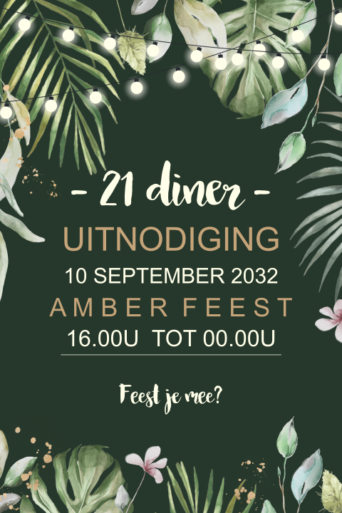 Uitnodiging 21 diner priklampjes met takjes