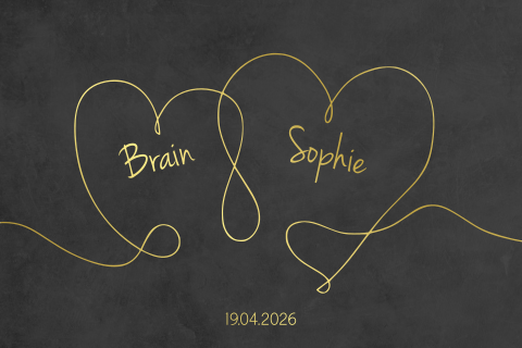 Trouwkaart 2 gouden harten op beton look achtergrond