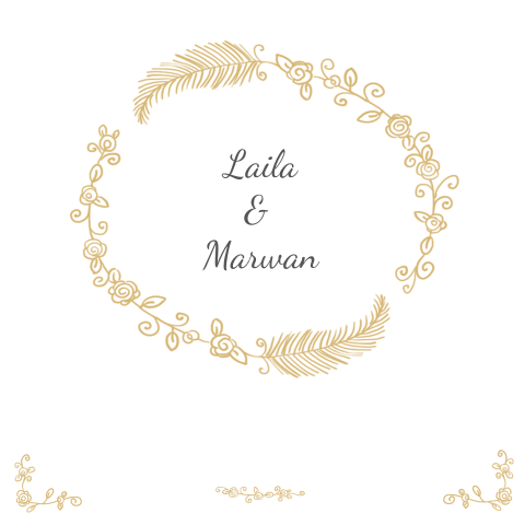 Arabisch islamitische trouwkaart gouden met krans van bloemen