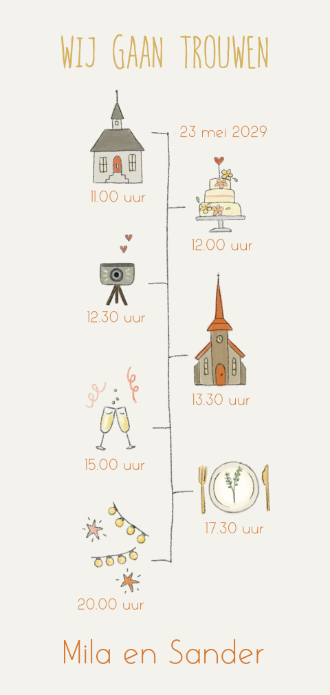 Trouwkaart met tijdlijn verticaal