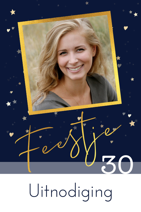Mooie uitnodiging verjaardag feest foto gouden randje 30 jaar