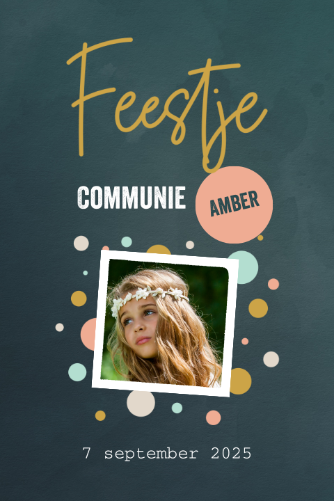 Uitnodiging eerste communie met kleurrijke confetti