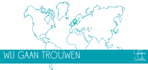 Vliegticket trouwkaart langwerpig formaat met turquoise