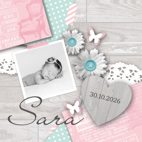 Geboortekaartje meisje foto lief pastel roze