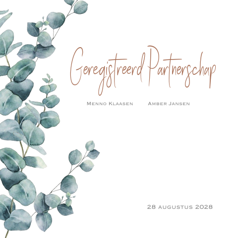 Geregistreerd partnerschap Uitnodigingskaart met eucalyptus takken