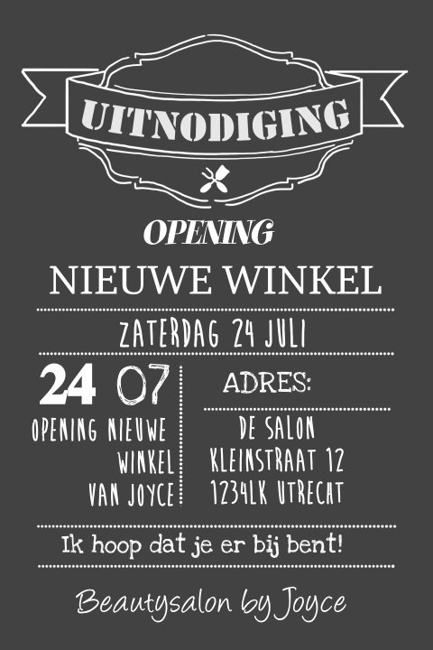 Uitnodiging krijtbord strak voor een winkel