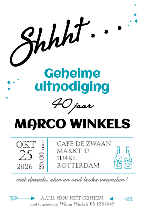 Uitnodiging surprise feestje 40 jaar met bierflesjes