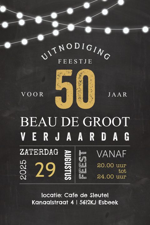 Uitnodiging 50e verjaardag krijtbord staand enkel