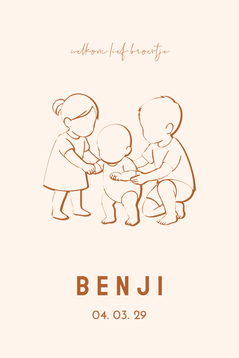 Derde kindje Geboortekaartje broertje leren lopen pentekening
