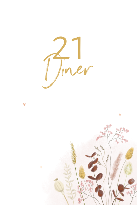Hippe uitnodiging 21 diner menukaart bloemen