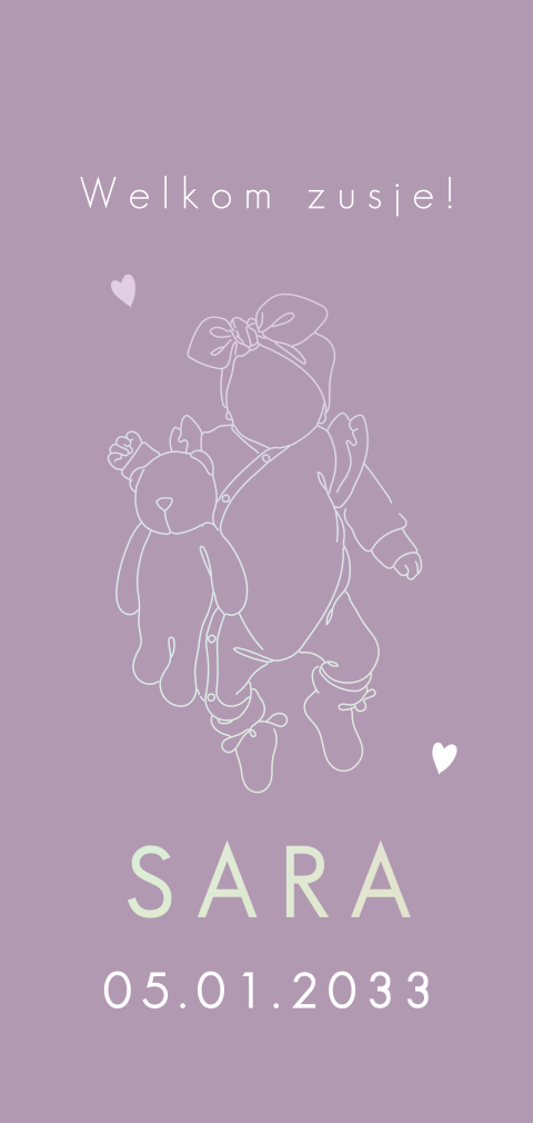 geboortekaartje met lijntekening baby meisje