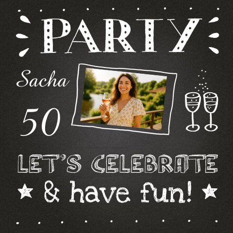Verjaardag uitnodiging krijtbord foto 50 jaar Sarah