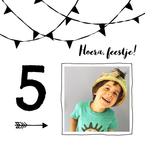 Kinderfeestje uitnodiging dubbele kaart vierkant met foto 5 jaar