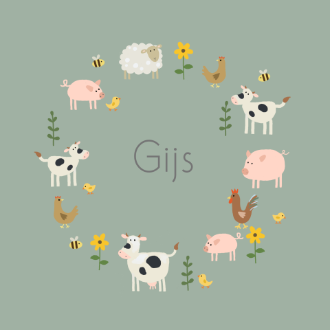 Geboortekaartje jongen boerderijdieren cirkel