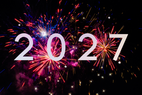 2027 kerstkaart met vuurwerk en foliedruk