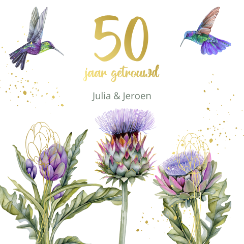 Uitnodiging 50 jaar getrouwd met artisjok hummingbirds