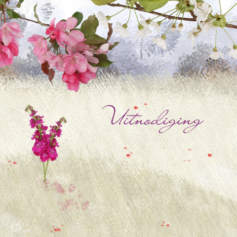 Uitnodiging verjaardag met schilderij van bloemen