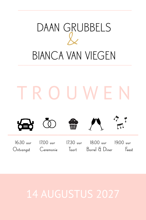 Hippe enkele trouwkaart met tijdlijn