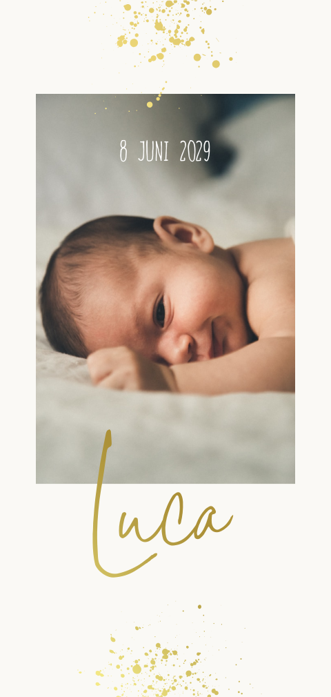 Hip jongens geboortekaartje met foliedruk en foto