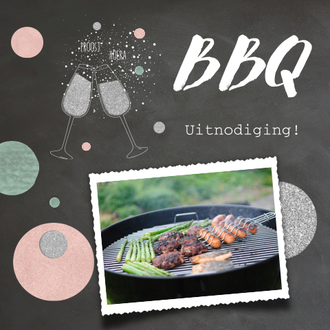Barbecue etentje uitnodiging foto en zilveren glitter glazen 