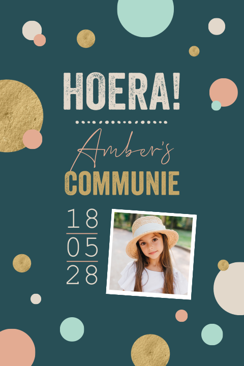 Uitnodiging communie met confetti en foto