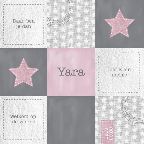 Geboortekaartje sterren vakjes meisje