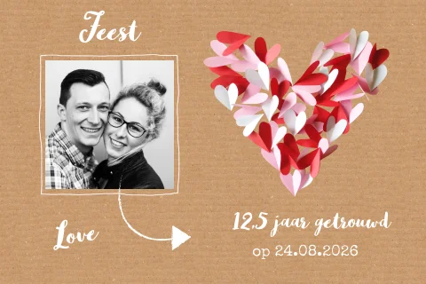 Jubileum uitnodiging met kartonnen achtergrond 12,5 jaar getrouwd