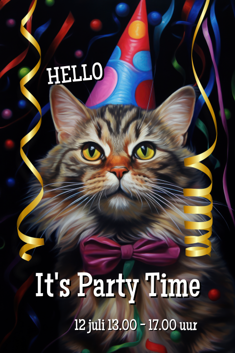 Uitnodiging kinderfeestje met een kat
