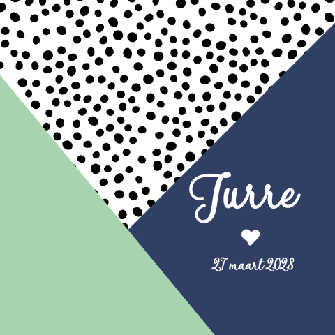 Hip geometrisch geboortekaartje jongen met vlakken donkerblauw