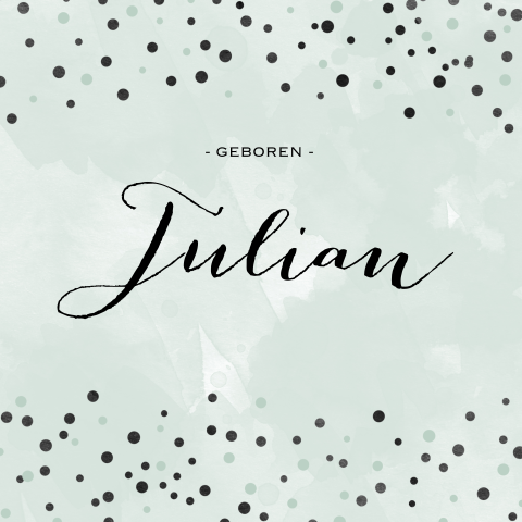 Geboortekaartje jongen met waterverf en stippen