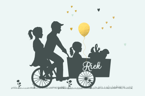 Geboortekaartje ouders met bakfiets 2e kindje jongen