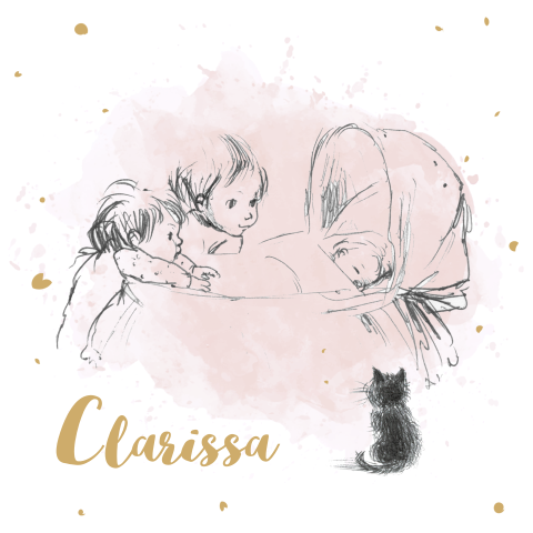 Geboortekaartje 3de kindje wieg pentekening