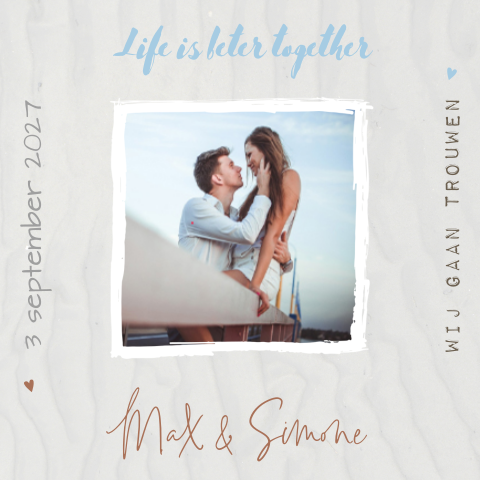 Trouwkaart eigen foto zand achtergrond zee strand