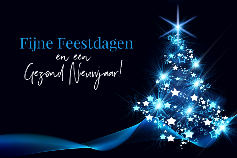 Moderne kerstkaart met blauwe kerstboom
