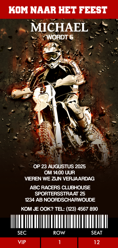 Uitnodiging voor kinderfeestje met motorcross thema