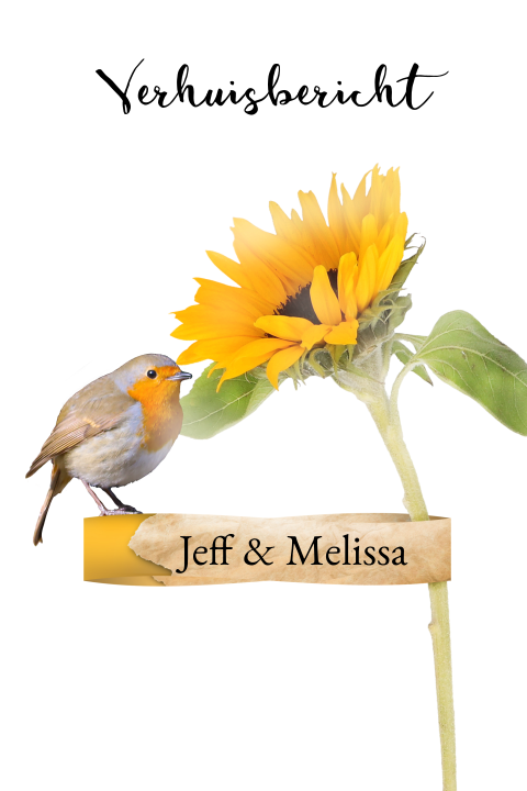 Verhuiskaart roodborstje en zonnebloem