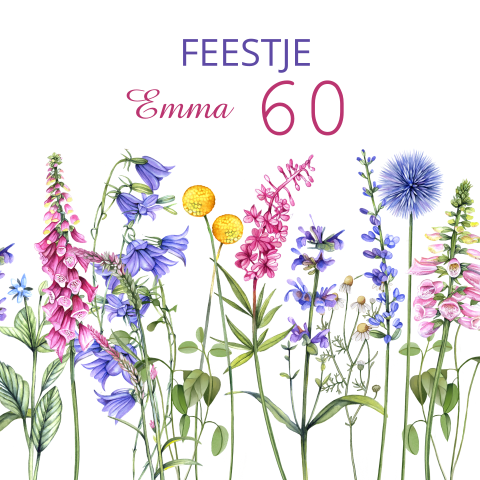 Uitnodiging 60ste verjaardag vrouw veldbloemen