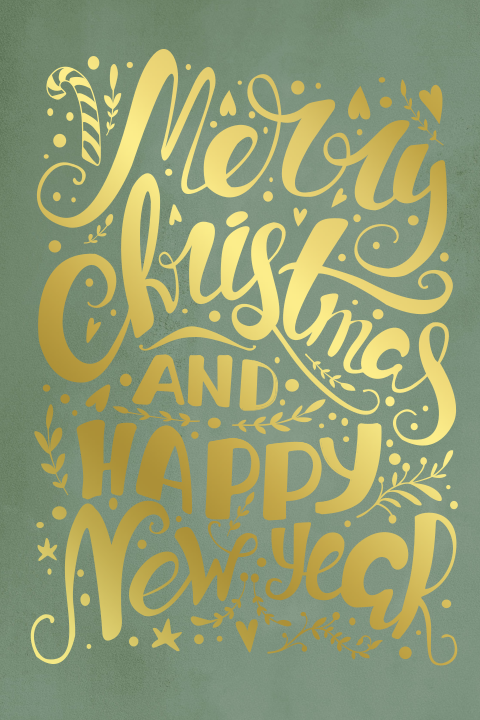 Donkergroene handlettering kerstkaart echt goudfolie druk
