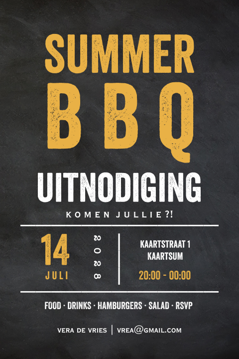 BBQ uitnodiging hip met krijtbord achtergrond