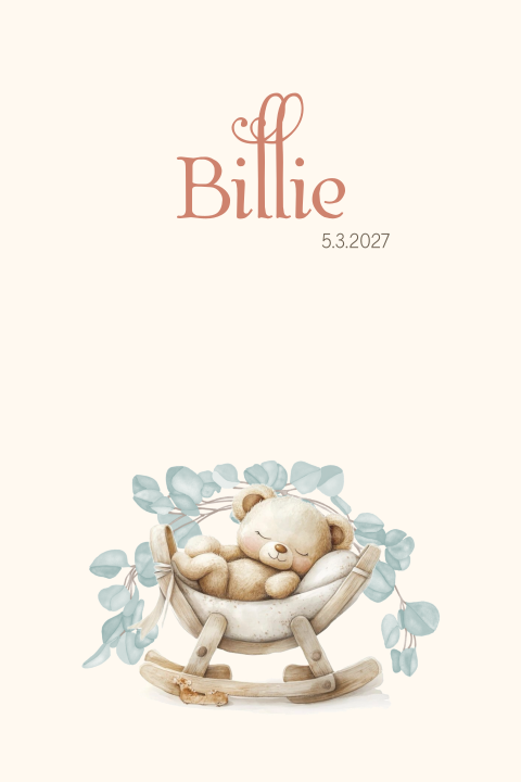 Geboortekaartje neutraal met een beertje in een wiegje