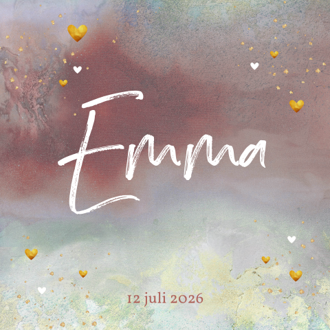 Geboortekaartje meisje met aquarel en hartjes