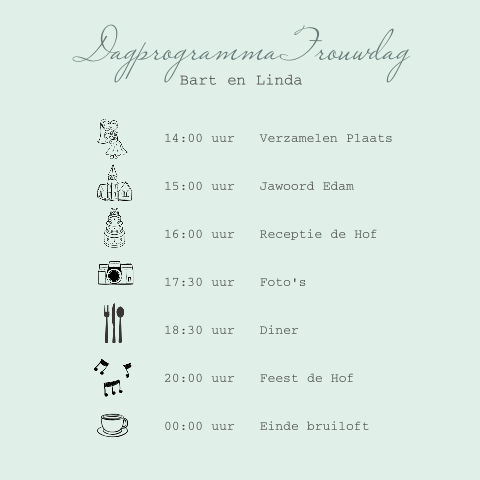 Programmakaart bruiloft met symbolen